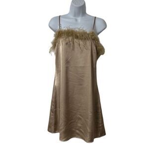 CHARMED HEARTS Waiting All Night Satin Feather Dress MEDIUM NWT